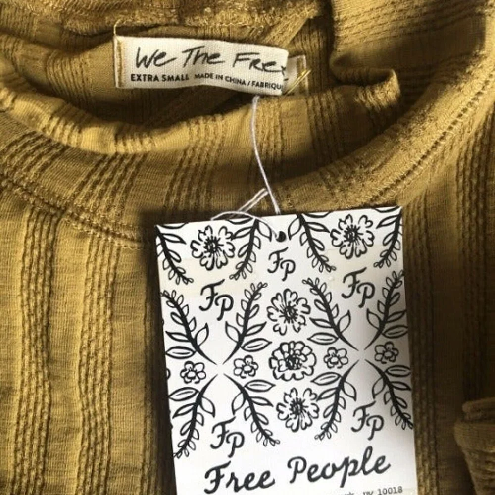NWT New Free People Open Back Bell Sleeve Turtleneck Thermal Top Size XS